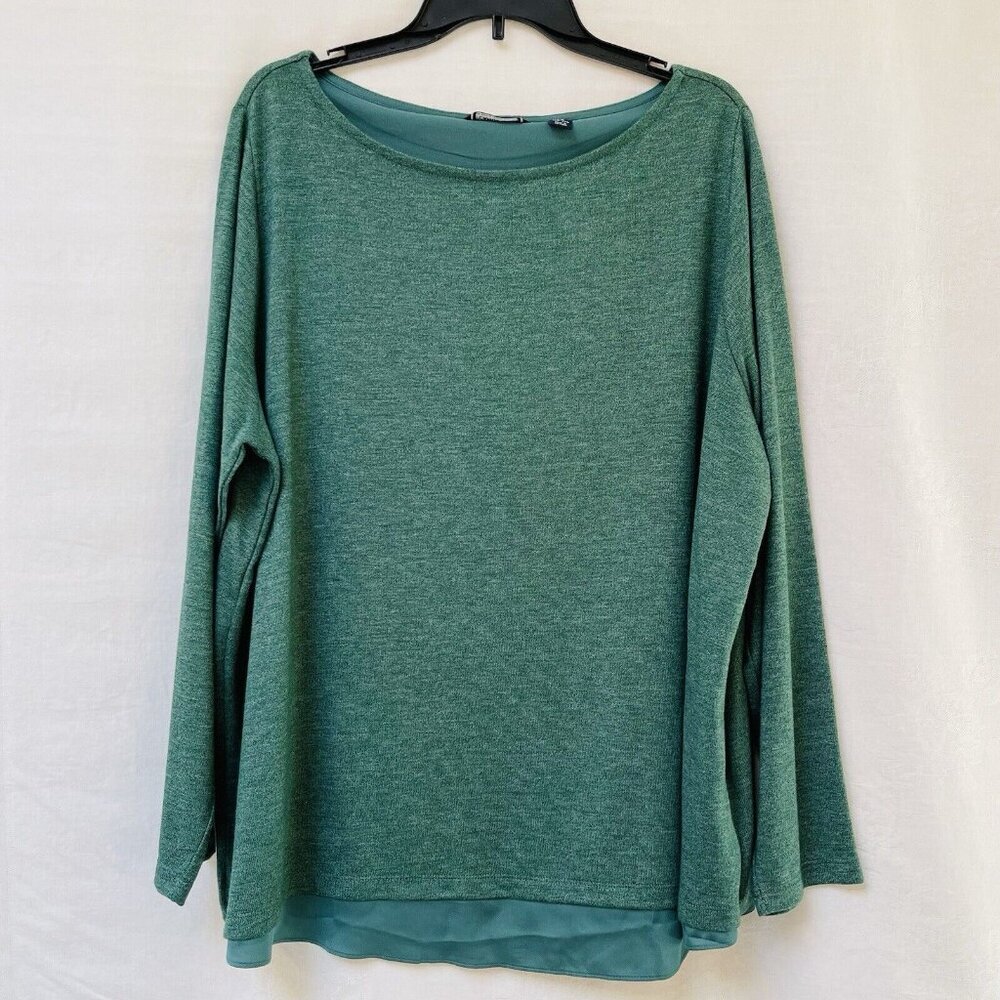 Lands End Blouse Top Womens 2X Green Rayon Blend Long Sleeve Casual Pullover